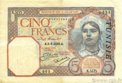 5 Francs TUNESIEN  1929 P.08a fVZ