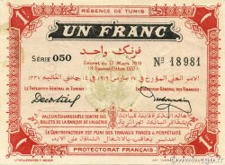 1 Franc TUNESIEN  1919 P.46a fST