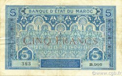 5 Francs MARUECOS  1921 P.08 BC+