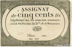 500 Livres FRANCE  1794 Laf.172 VF