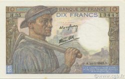 10 Francs MINEUR FRANCIA  1943 F.08.07 q.FDC
