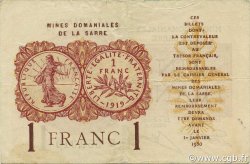 1 Franc MINES DOMANIALES DE LA SARRE FRANCIA  1920 VF.51.02 BB