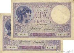 5 Francs FEMME CASQUÉE Consécutifs FRANKREICH  1918 F.03.02 VZ