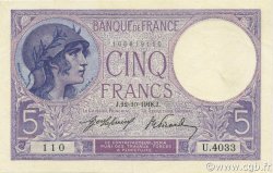5 Francs FEMME CASQUÉE FRANCE  1918 F.03.02 AU+