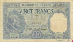 20 Francs BAYARD FRANCE  1919 F.11.04 VF-