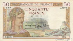 50 Francs CÉRÈS modifié FRANKREICH  1939 F.18.20 VZ