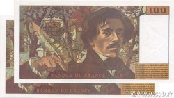 100 Francs DELACROIX 442-1 & 442-2 Consécutifs FRANCE  1994 F.69ter.01c UNC-