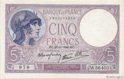 5 Francs FEMME CASQUÉE modifié FRANKREICH  1940 F.04.15 fST