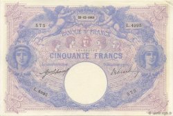 50 Francs BLEU ET ROSE FRANCE  1913 F.14.26 XF - AU