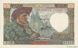 50 Francs JACQUES CŒUR FRANCIA  1941 F.19.16 FDC