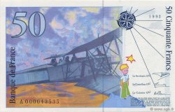 50 Francs SAINT-EXUPÉRY FRANCE  1992 F.72.01aA UNC-