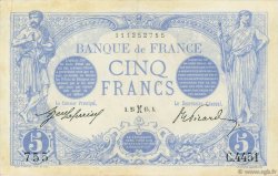 5 Francs BLEU FRANKREICH  1915 F.02.24 VZ