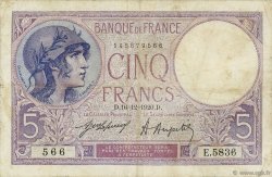 5 Francs FEMME CASQUÉE FRANCE  1920 F.03.04