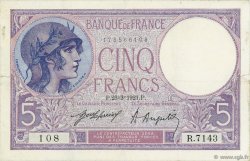 5 Francs FEMME CASQUÉE FRANKREICH  1921 F.03.05