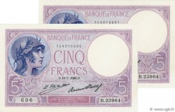 5 Francs FEMME CASQUÉE Consécutifs FRANCE  1926 F.03.10 SPL
