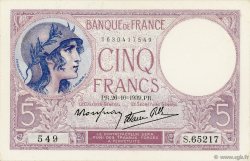 5 Francs FEMME CASQUÉE modifié FRANCE  1939 F.04.13 pr.NEUF