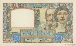 20 Francs TRAVAIL ET SCIENCE FRANCE  1940 F.12.07 XF+