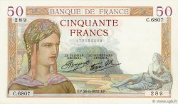 50 Francs CÉRÈS modifié FRANCE  1937 F.18.02 TTB+
