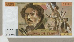 100 Francs DELACROIX modifié Fauté FRANCE  1980 F.69.04a VF+