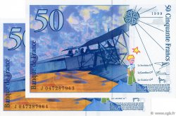 50 Francs SAINT-EXUPÉRY modifié Consécutifs FRANCIA  1999 F.73.05 SC+