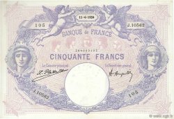 50 Francs BLEU ET ROSE FRANCE  1924 F.14.37 VF