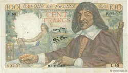 100 Francs DESCARTES FRANCE  1943 F.27.03 F+