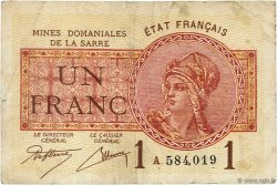 1 Franc MINES DOMANIALES DE LA SARRE FRANKREICH  1920 VF.51.01 fSS