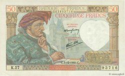 50 Francs JACQUES CŒUR FRANCE  1940 F.19.04 VF+