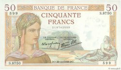 50 Francs CÉRÈS modifié FRANCE  1938 F.18.16 SUP+