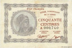 50 Centimes MINES DOMANIALES DE LA SARRE FRANCIA  1920 VF.50.01
