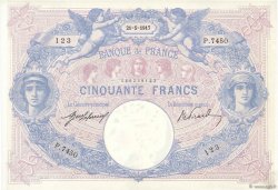 50 Francs BLEU ET ROSE FRANCE  1917 F.14.30 XF-