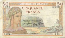 50 Francs CÉRÈS modifié FRANKREICH  1940 F.18.42 fSS