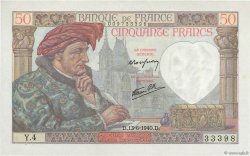 50 Francs JACQUES CŒUR FRANCIA  1940 F.19.01 q.FDC