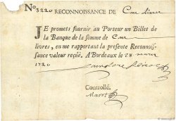 100 Livres Tournois typographié FRANCIA  1720 Dor.- MBC