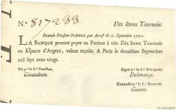 10 Livres Tournois typographié FRANCIA  1720 Dor.23 AU
