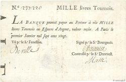1000 Livres Tournois typographié FRANCE  1720 Dor.29 VF+