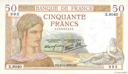 50 Francs CÉRÈS modifié FRANCE  1938 F.18.18 SPL