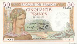 50 Francs CÉRÈS modifié FRANCE  1938 F.18.18 XF