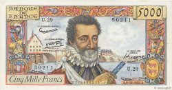 5000 Francs HENRI IV FRANKREICH  1957 F.49.04 fVZ