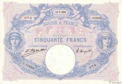 50 Francs BLEU ET ROSE FRANCIA  1924 F.14.37 AU