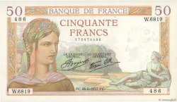 50 Francs CÉRÈS modifié FRANCE  1937 F.18.02 SPL
