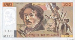 100 Francs DELACROIX imprimé en continu FRANCE  1991 F.69bis.03b2 AU+