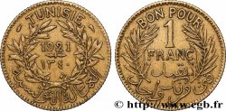 TUNEZ - Protectorado Frances Bon pour 1 Franc sans le nom du Bey AH1340 1921 Paris