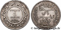TUNISIE - PROTECTORAT FRANÇAIS 1 Franc au nom du Bey Mohamed En-Naceur an 1329 1911 Paris - A