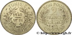 TUNISIA - FRENCH PROTECTORATE Essai - Piéfort 2 Francs en bronze-aluminium AH 1364 = 1945 Paris