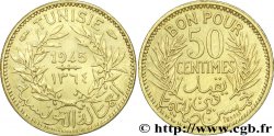 TUNISIA - Protettorato Francese Essai - Piéfort 50 Centimes en bronze-aluminium AH 1365 = 1946 Paris 