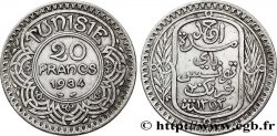 TUNISIE - PROTECTORAT FRANÇAIS 20 Francs au nom du  Bey Ahmed an 1353 1934 Paris