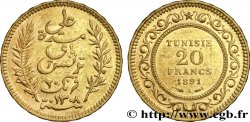 TUNISIA - FRENCH PROTECTORATE 20 Francs or Bey Ali AH1308 1891 Paris
