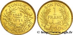 TUNISIE - PROTECTORAT FRANÇAIS Bon pour 1 Franc sans le nom du Bey AH1364 1945 Paris