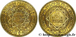 MARUECOS - PROTECTORADO FRANCÉS Essai de 5 Francs, en cuivre doré, poids lourd, AH 1365 1946 Paris
